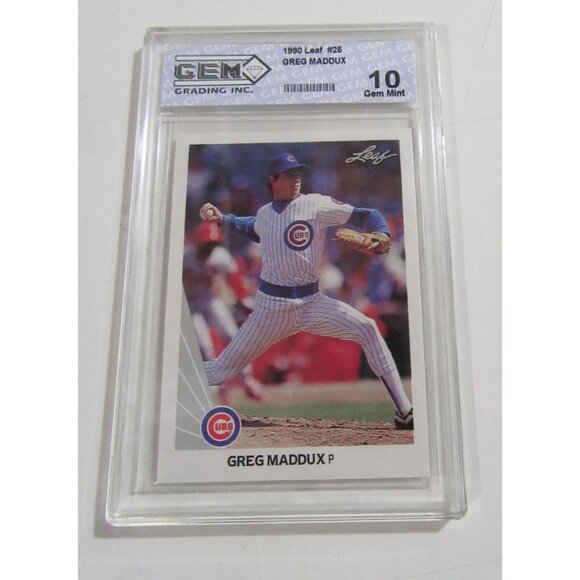 1990 Leaf Greg Maddux Gem Grading Inc 10 GEM MINT Baseball Card #25 Cubs - Picture 1 of 2